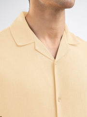 Cream Linen Blended Half Sleeve Cuban Collar Shirt