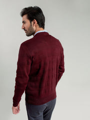 Dark Maroon Textured Crew Neck Sweater