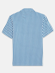 Dark Blue & White Cuban Collar Shirt