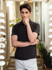 Dark Brown Raglan Sleeve Pique Sporty Polo