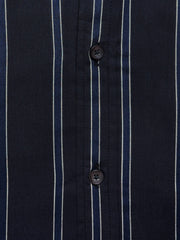 Dark Blue Striped Shirt With Button Down Collar