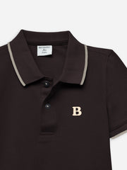 Dark Brown Polo With Tipping Collar