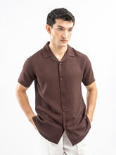 Dark Brown Structured Cuban Collar Shirt