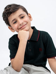 Dark Green Polo With Tipping Collar