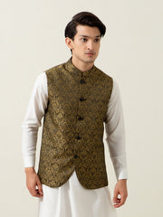Golden & Black Floral Patterned Waistcoat