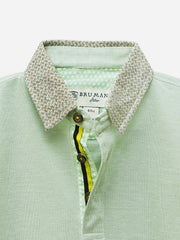 Green Dobby Casual Polo With Contrasting Collar