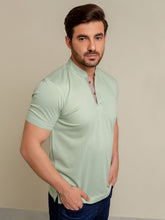 Green Mao Collar Dobby Polo Shirt