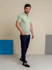 Green Mao Collar Dobby Polo Shirt