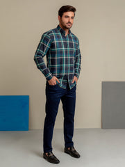 Green & Navy Blue Checkered Shirt