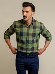 Green & Navy Checkered Flannel Shirt