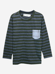 Green Striped Full Sleeve T-Shirt With Contrasting Pocket