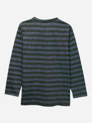 Green Striped Full Sleeve T-Shirt With Contrasting Pocket