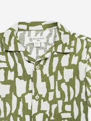 Green & Beige Abstract Printed Cuban Collar Shirt - Junior