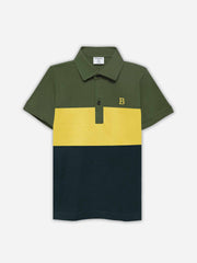 Green & Yellow Three Tone Casual Polo - Junior