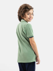 Green Pique Polo With Navy Collar