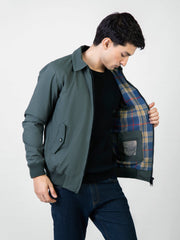 Green Twill Harrington Jacket With Collar