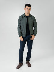 Green Twill Harrington Jacket With Collar