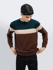 Green & Brown Striped Wool Blended Jumper