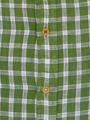 Green & White Linen Mao Collar Shirt