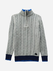 Grey Cable Knitted Mock Neck Casual Sweater