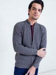 Grey Knitted Chunky Textured Zipper