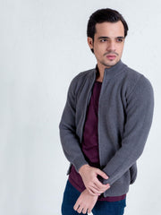 Grey Knitted Chunky Textured Zipper