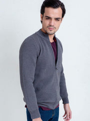 Grey Knitted Chunky Textured Zipper