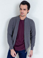 Grey Knitted Chunky Textured Zipper