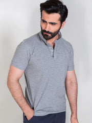 Grey Mao Collar Polo Shirt