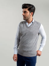 Grey Patterned Sleeveless V-Neck Sweater