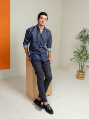 Grey Slub Five Pocket Slim Fit Trouser