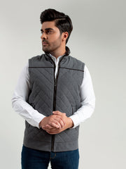 Grey Structured Quilted Sleeveless Jacket