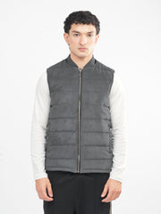 Grey Suede Sleeveless Gillet Jacket