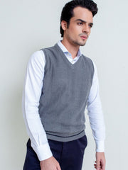 Grey Textured Sleeveless Sweater