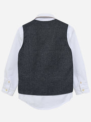 Grey Micro Checkered Suit Vest With Bow