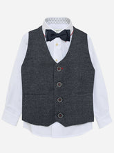Grey Micro Checkered Suit Vest With Bow
