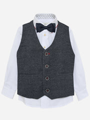 Grey Micro Checkered Suit Vest With Bow