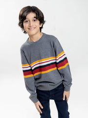 Grey Multi Color Striped Casual Jumper