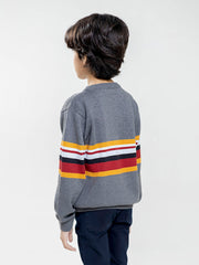 Grey Multi Color Striped Casual Jumper