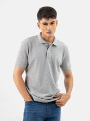 Grey Neppy Cotton Basic Polo