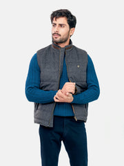Grey Wool Structured Sleeveless Quilted Jacket
