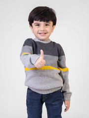 Grey & Yellow Casual Crew Neck Jumper