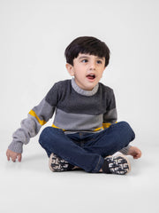 Grey & Yellow Casual Crew Neck Jumper