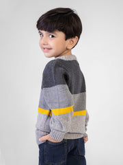 Grey & Yellow Casual Crew Neck Jumper