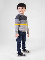 Grey & Yellow Casual Crew Neck Jumper
