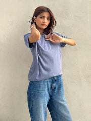 Greyish Blue 100% Cotton Basic Tee - Women