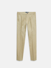 Khaki Linen Comfort Waist Chinos With Pleats