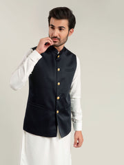 Light Navy Waistcoat With Golden Buttons