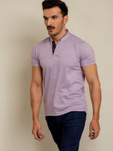 Lilac Herringbone Mao Collar Polo Shirt