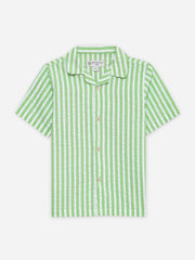 Lime Green Seersucked Striped Cuban Collar Shirt - Junior